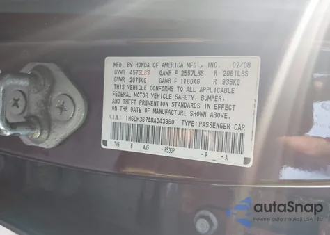 2008 Honda Accord 3.5 Ex from USA, damaged, VIN 1HGCP36748A043990